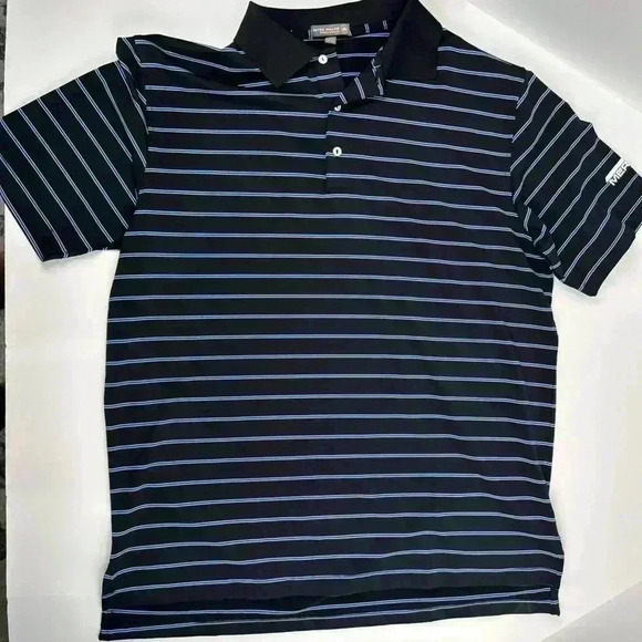 Peter Millar Mens Black Striped Summer Comfort Performance Polo Shirt Sz L Golf - Picture 5 of 11